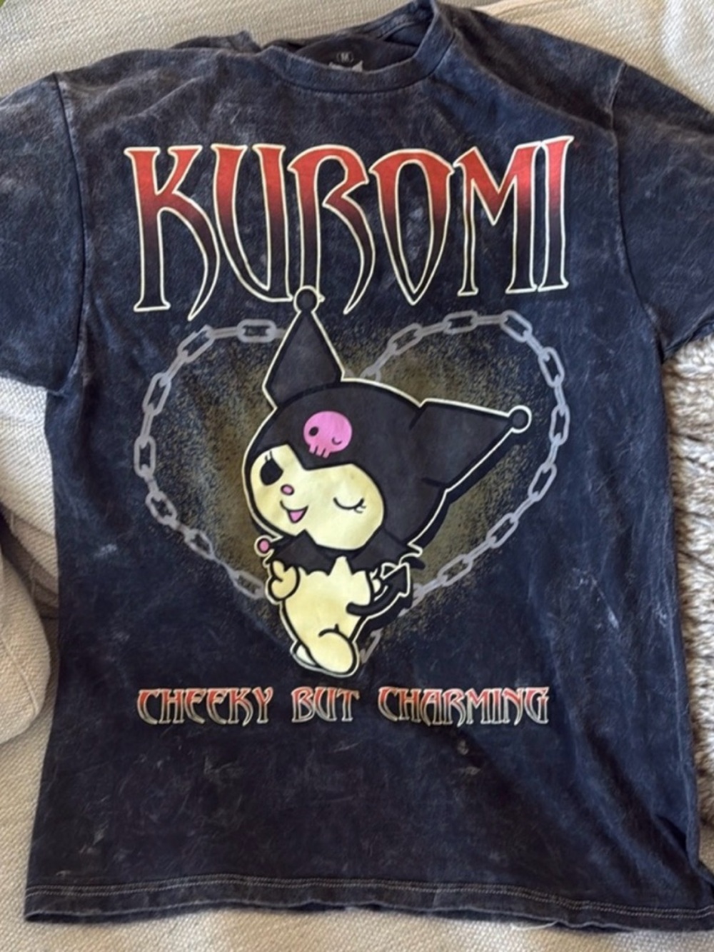 Sanrio Kuromi Black Tee Washed Out M